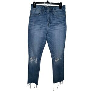 Madewell The High-Rise Slim BoyJean Women's Sz 27 Distressed Raw Hem Medium Wash